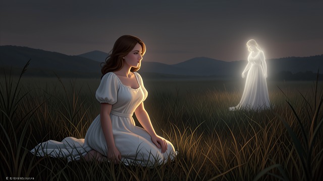 An Apparition Claimed from "Shrine". The Lady in White A private encounter Alice kneels before a bright presence at the oak and later says the lady is beautiful.