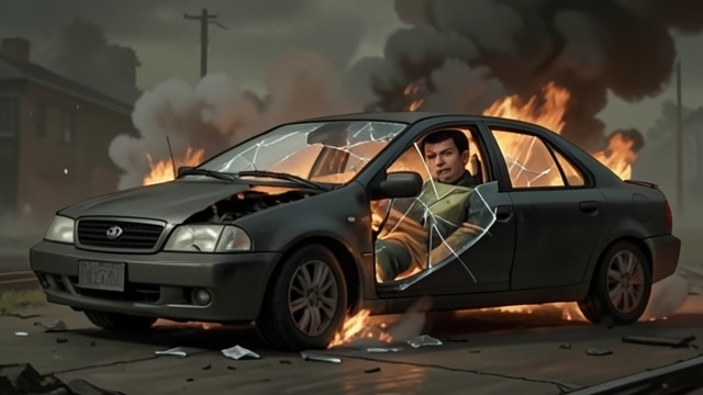 A Father Lost from "Shrine". Leonard’s Fatal Escape Trapped in the car The collision and fire leave Leonard trapped in a vehicle near the burning garage.