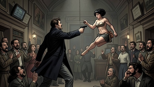 A Gunman Breaks the Service from "Shrine". Violence on the Platform The attack As Alice levitates, Wilkes leaves his seat and shoots her with a German Luger.