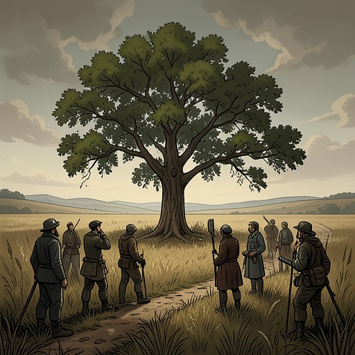 The Oak and the Field from "Shrine". This flow traces the oak’s changing meaning from an ordinary landmark to the focus of visions, healings, violence, and final destruction.