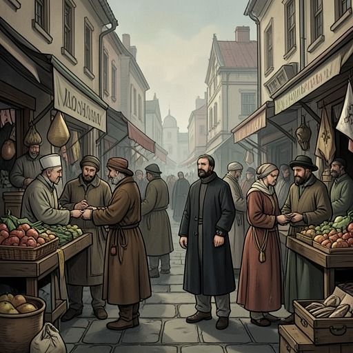 Hope, Commerce, and Faith from "Shrine". This flow examines how genuine spiritual renewal and the desire for profit grow together around the Banfield events.