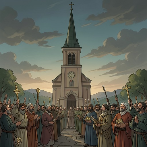 The Sacred and the Profane from "Shrine". This flow traces the novel’s recurring collision between religious symbols and acts that desecrate, exploit, or corrupt them.