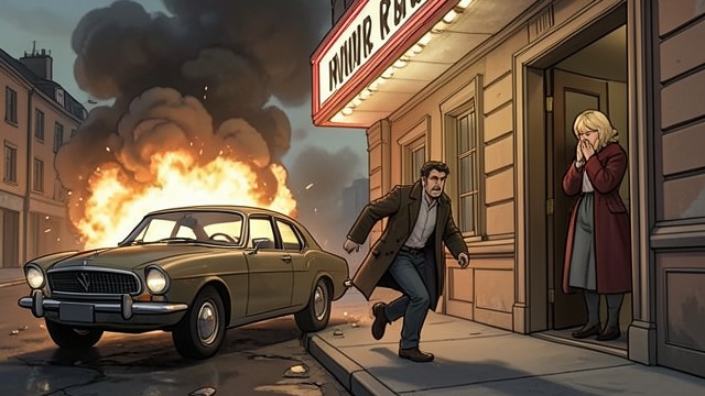 A Bomb Near the Theatre from "Trespasses". A Bomb Near the Theatre A nearby explosion A car explodes outside the Lyric Theatre while Michael is inside.