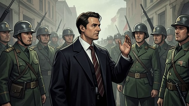 A Barrister Against Internment from "Trespasses". A Barrister Against Internment Reputation in the town Michael is known as a barrister who defended civil-rights activists when few others would.