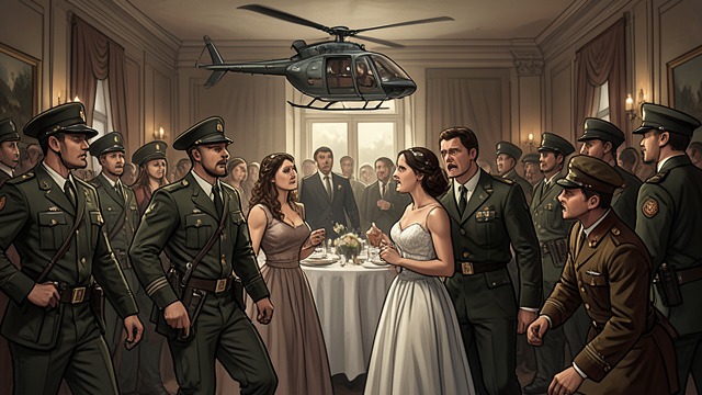 A Wedding Interrupted from "Trespasses". A Wedding Interrupted Armed intrusion A British Army unit enters the wedding reception under helicopter cover.