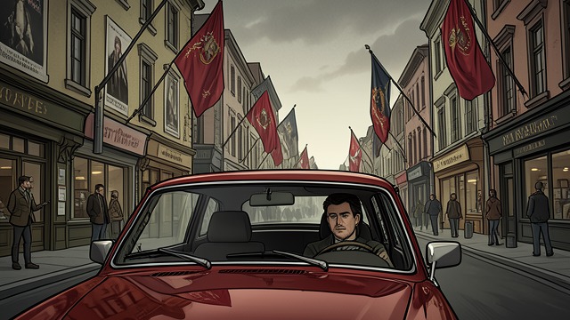 Entering the Estate from "Trespasses". Entering the Estate A divided landscape Cushla drives Davy home through an estate marked by flags and sectarian slogans.