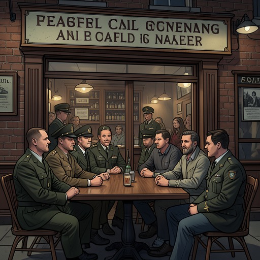 Loyalist Intimidation and the Pub from "Trespasses". The pub’s mixed clientele offers a fragile daily truce that is repeatedly disrupted by military harassment, sectarian power and political violence.