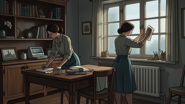 The House Neatened from "We Have Always Lived in the Castle". The House Neatened Repetition restores order Mary Katherine and Constance dust and clean the rooms, returning objects to their accustomed positions.