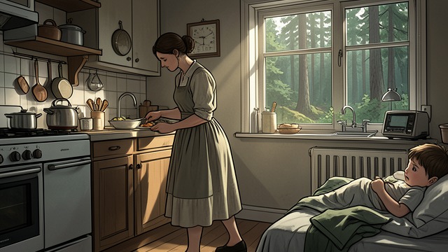 Meals Beside the Kitchen from "We Have Always Lived in the Castle". Meals Beside the Kitchen Care as routine Constance prepares Julian’s food in small portions and brings it to his room when he is unwell.
