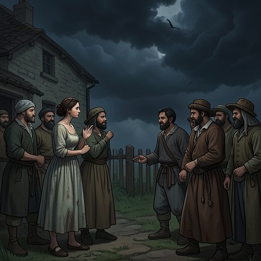 Mary Katherine and the Village from "We Have Always Lived in the Castle". This flow traces the conflict between Mary Katherine and the Village as social hostility becomes persecution, physical destruction, and a wary post-fire…