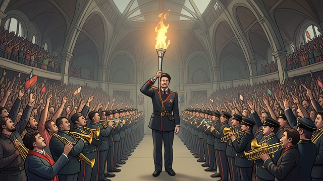 The Ceremony's Grand Image from "The Boys in the Boat". Pageantry at the Stadium Staging The opening ceremony combines marching athletes, orchestral music, flags, crowds, and the Olympic flame.