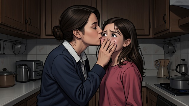 The First Kiss from "Foster". The First Kiss Awkward closeness Edna kisses the girl and asks about the last time she saw her. The girl answers literally, speaking of a broken pram.