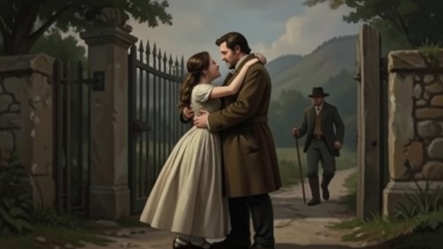 The Gate and the Father from "Foster". The Gate and the Father Two men in one frame The girl embraces John at the gate while Dan approaches from behind with his walking stick.