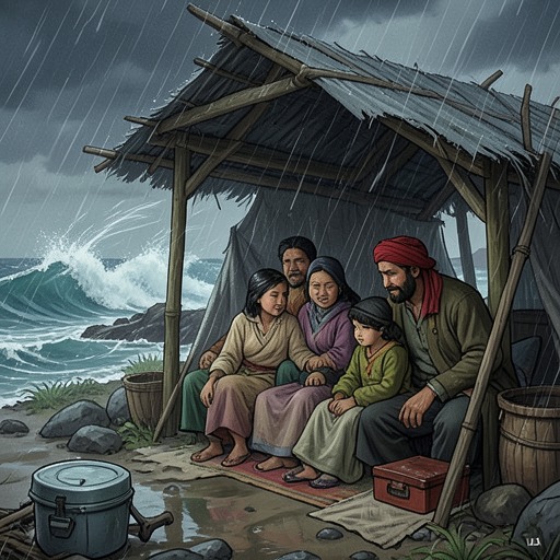 The Great Storm Ordeal from "The Summer Book". This conflict follows a sudden storm from Sophia's exhilaration through the family's struggle to shelter and return safely.