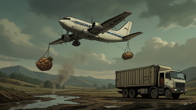 Bombs and Food Drops from "September 11". Bombs and Food Drops After bombing begins, the United Nations suspends food convoys, while American air drops draw criticism from aid groups.