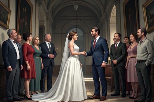 Maggie and Marco Marry from "Never Kiss a Man in a Christmas Jumper". Maggie marries Marco at a country manor, wearing a wedding dress she designed for herself.