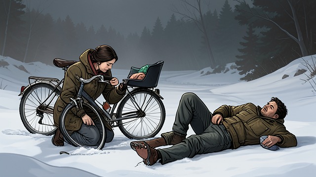 The Snowy Collision from "Never Kiss a Man in a Christmas Jumper". The collision that changes the terms A preventable impact Maggie and Marco collide while cycling on an icy Oxford street.