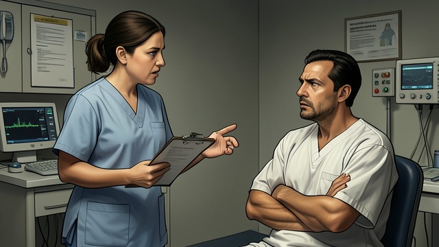 The Checklist Dispute from "Never Kiss a Man in a Christmas Jumper". Care begins with friction Instructions and frustration A nurse gives Maggie an extensive account of Marco’s medication, equipment, and warning signs.