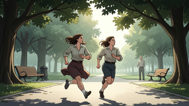 A Familiar Park Ritual from "Never Kiss a Man in a Christmas Jumper". A Familiar Park Ritual A mother-daughter run Maggie and Ellen finish a run together at a familiar Oxford park.