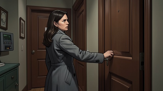 A Sudden Escape from "Where'd You Go Bernadette". A Sudden Escape The bathroom exit Bernadette recognizes Detective Driscoll as the man who had been following her.