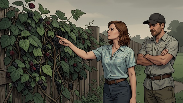 A Neighborhood Complaint from "Where'd You Go Bernadette". A Neighborhood Complaint Blackberries at the boundary Audrey worries that Bernadette’s vines are invading her garden and threatening her property.