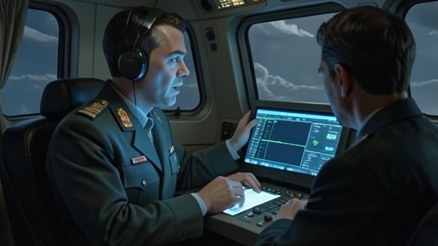 Numbers Above the Clouds from "The Silence". A Screen for Company Cabin Routine Jim Kripps reads the changing altitude, speed, temperature, and arrival time aloud.