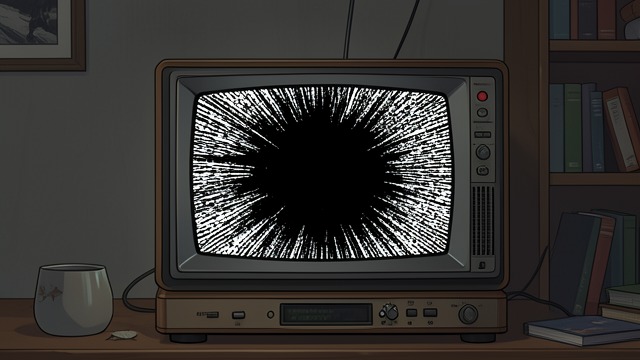 The Broadcast Breaks from "The Silence". A Television Fails Distorted Images The Super Bowl broadcast dissolves into shaking patterns and then disappears.
