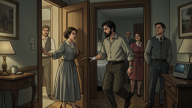 The Friends Open the Door from "The Silence". Shelter Offered Arrival and Recognition Diane welcomes Jim and Tessa after their walk through the dark city.