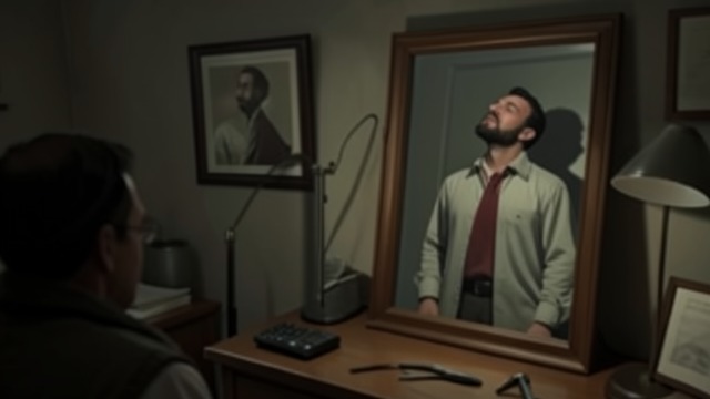 The Face in the Mirror from "The Silence". A Question of Self An Unfamiliar Reflection Martin says that the face in the mirror does not seem to belong to him.
