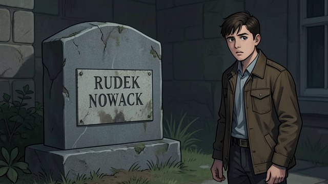 Rudolph and Rudek from "The Edge of the World". A Coincidence of Names A grave inscription At the cemetery, Shay reads Rudek Nowack’s name and asks whether it connects to the Danish ancestor.