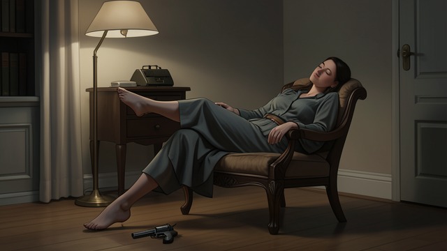The Scene from "Night Train". The Scene An Unnatural Quiet At Jennifer Rockwell's apartment, Mike finds her naked, dead, and seated in a chair with a .22 revolver nearby.