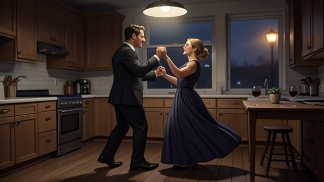 A Warm Evening from "Night Train". A Warm Evening A Long Marriage Miriam and Tom dance together in their kitchen and share wine on a beautiful night.