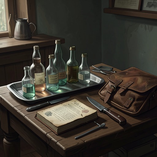 The Medicine Cabinet of a Changing Profession from "All Creatures Great and Small". This flow traces the transition from traditional remedies and improvised medicines toward a more modern veterinary practice.