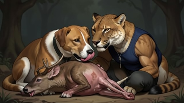 A Pack of Two from "A Dog's Way Home". A Pack of Two Shared food and shelter Bella leads the cub to a cached deer carcass, and they eat side by side.
