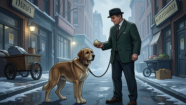 A Veteran Outside from "A Dog's Way Home". A Veteran Outside A chance meeting Axel finds Bella lost and offers food, then ties her to his pushcart.