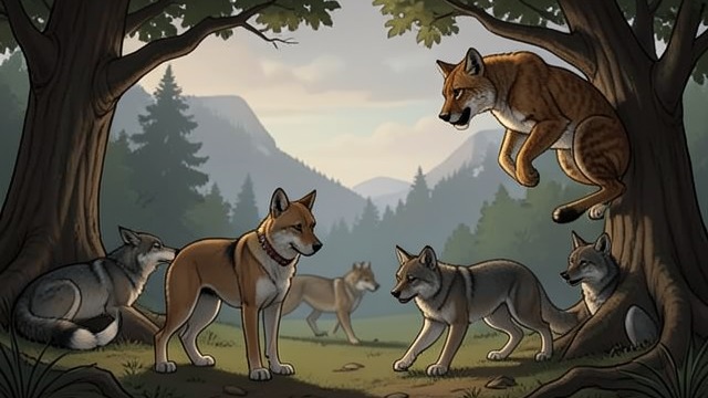 Danger in the Rocks from "A Dog's Way Home". Danger in the Rocks Coyotes close in A pack of coyotes corners Bella and the young cougar against a rocky barrier.