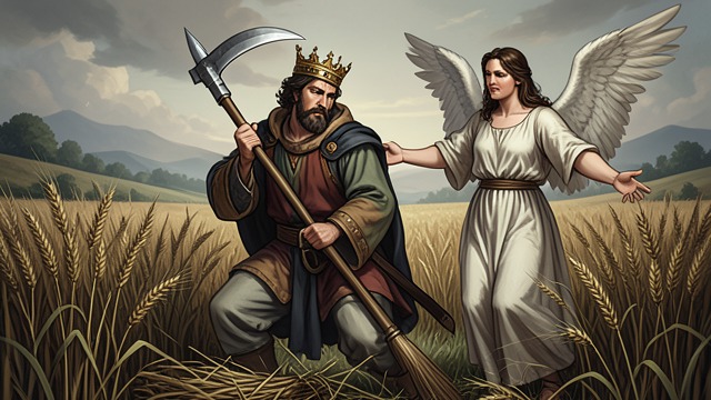 The Ripe Harvest from "Book of Revelation". The Ripe Harvest A figure on the cloud A crowned figure like the Son of Man holds a sharp sickle, and an angel announces that the earth’s harvest is ripe.