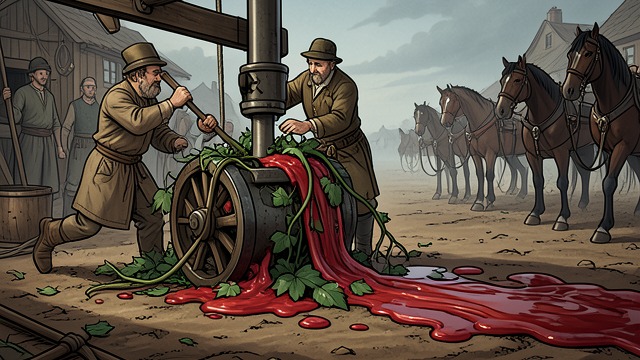 The Grapes of Wrath from "Book of Revelation". The Grapes of Wrath A second harvest Another angel gathers the vine of the earth and casts it into the winepress of the wrath of God.