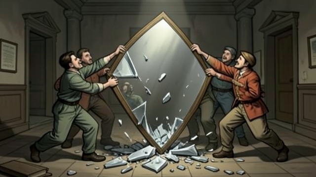 The Mirror’s Fall from "The Snow Queen". The Mirror’s Fall An overreaching flight The mirror’s carriers try to take it into heaven.