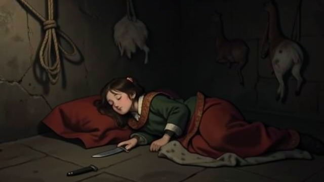 A Knife at Bedside from "The Snow Queen". A Knife at Bedside Frightening intimacy The Robber-girl sleeps beside Gerda with a knife in hand.