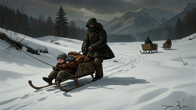The Shared Sledge from "The Snow Queen". The Shared Sledge Invitation through pursuit The Snow Queen drives away with Kay attached to her sledge.