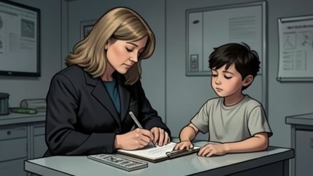 A New Intake from "Eileen". A New Intake Routine Processing Eileen records a newly arrived boy’s measurements, features, and identifying marks.