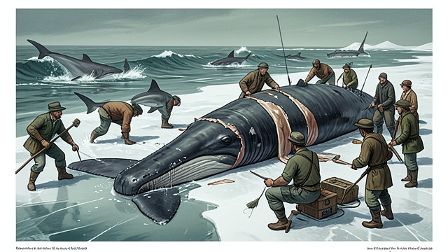 The Dead Whale from "The North Water". Profit from Decay A carcass found The crew finds a whale already dead and bloating.