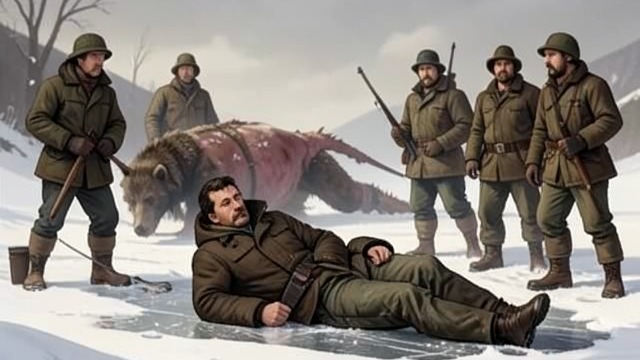 An Unknown Survivor from "The North Water". A Man Without a Story The hunters’ interpretation The hunters bring Patrick Sumner from the ice after finding him in a bear carcass.