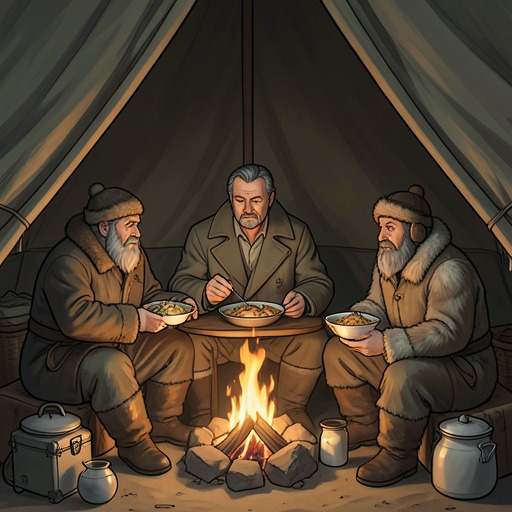 Sumner and the Inuit Hunters from "The North Water". Sumner’s encounters with the hunters move from desperate exchange to shared food and work, challenging his insistence that he belongs nowhere.