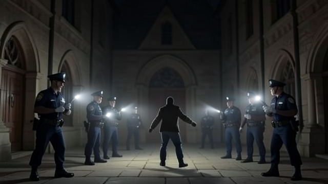 A Search Begins from "The Mystery of The Invisible Dog". A Search Begins Police at the church After a masked man flees through the courtyard, police search St Jude’s Church.