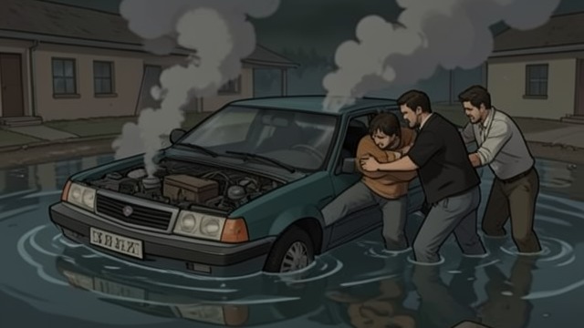 The Explosion from "The Mystery of The Invisible Dog". The Explosion A car loses control The boys hear a blast as Mrs Bortz drives away. Smoke pours from under the bonnet, and her car hits a hydrant.