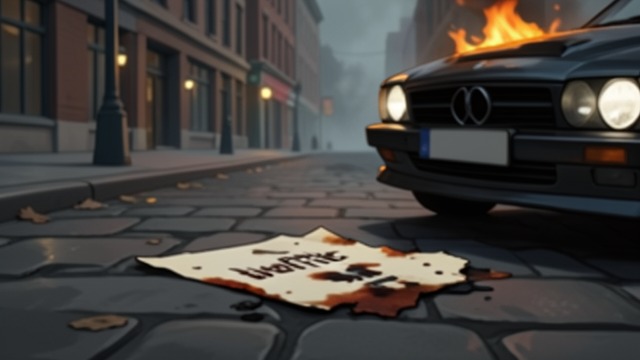 A Paper Fragment from "The Mystery of The Invisible Dog". A Paper Fragment Debris in the street Jupiter Jones finds sodden reddish paper and singed wadding near the car.