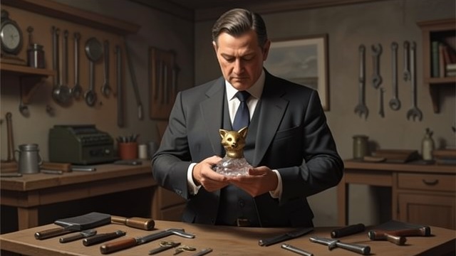 A Crystal Original from "The Mystery of The Invisible Dog". A Crystal Original Art with a history Charles Niedland explains that his brother Edward made the Carpathian Hound from crystal and gold.