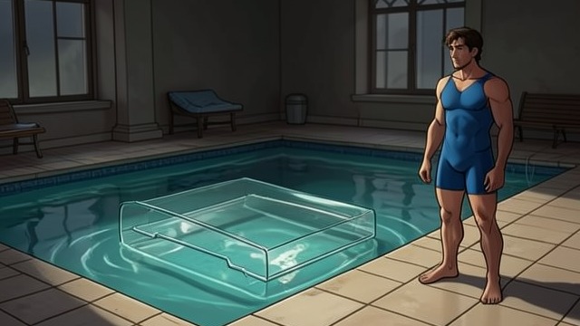 The Hound Underwater from "The Mystery of The Invisible Dog". The Hound Underwater A visible object unseen The transparent Hound rests on a patterned pool floor, secured by a gold cord that blends with the tiles.